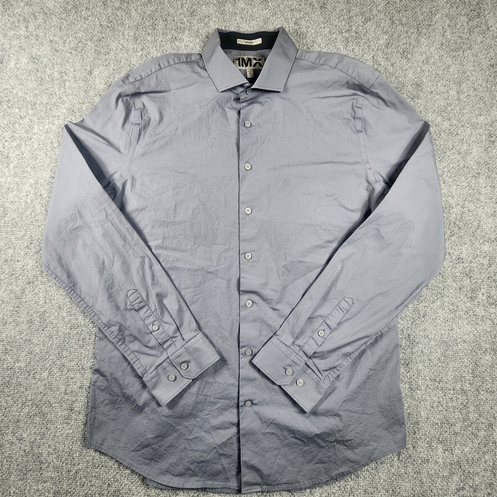 Express 1MX Fitted Dress Shirt Mens XL Gray Long Sleeve Button Down Point Collar
